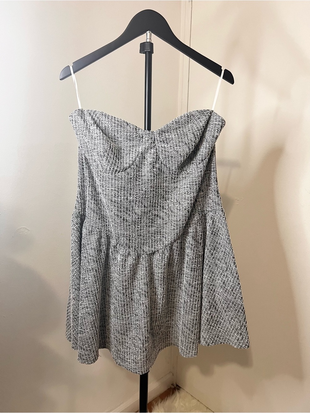 Chic Gray Textured Peplum Dress w/ Cardigan Overlay Shrug | Feminine & Flowy Set - Picture 3 of 4